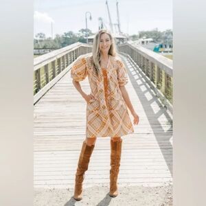 Victoria Marigold Dunn Camille Dress - Glazed Ginger Puff Sleeve Velvet XS
